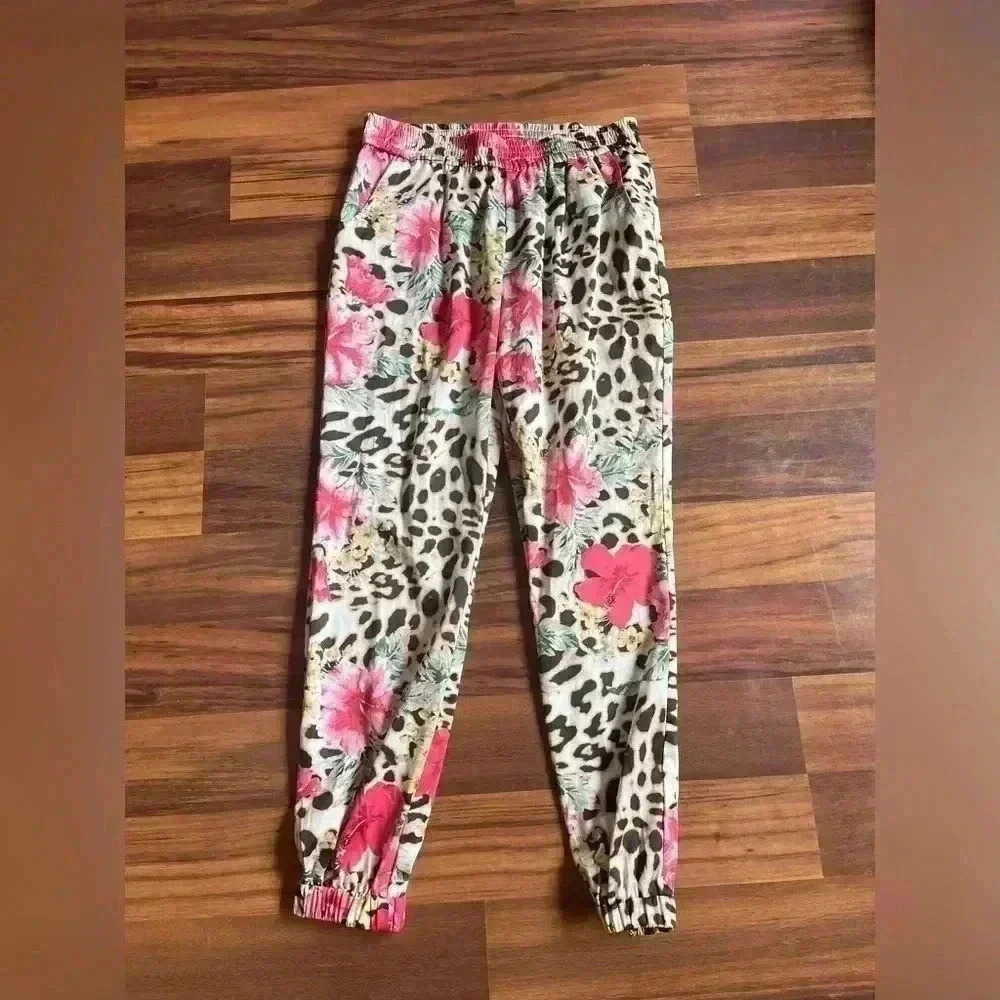 Boston Proper Animal Tropical Floral Print Joggers Size XS extra small